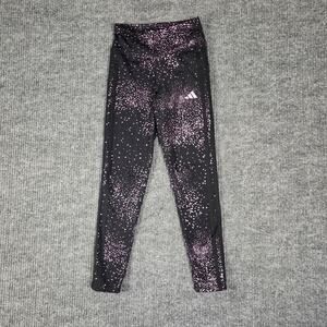 Adidas Leggings Womens M Tight Fit Black Pink Speckled Athletic Workout Gym